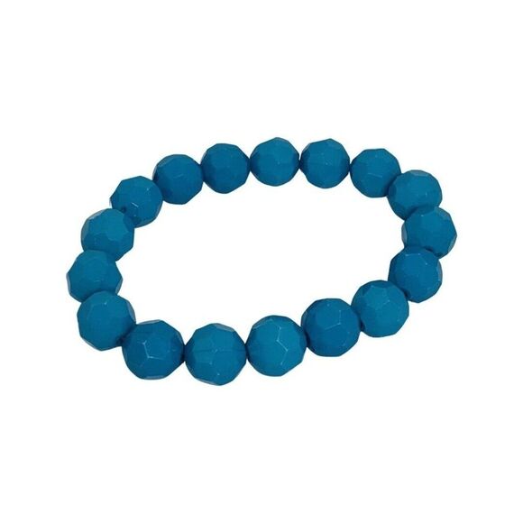 Vintage Teal Aqua Blue Acrylic Faceted Stackable Stretch Bracelets Set Of 5 - Picture 6 of 6